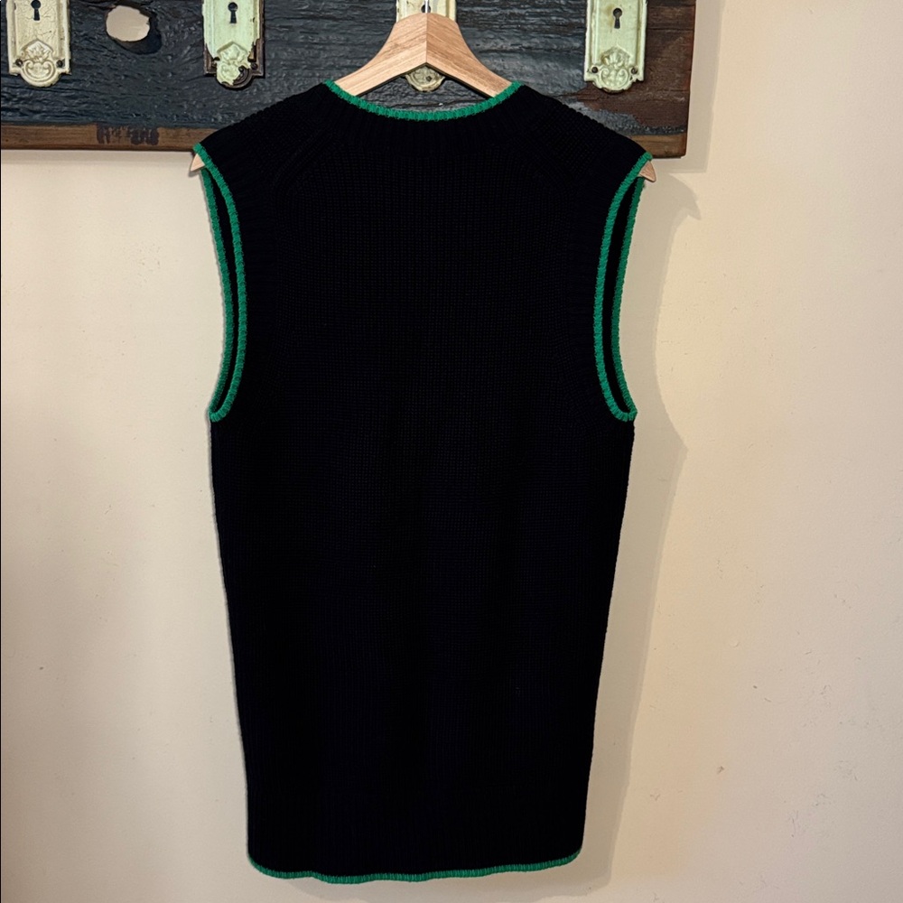 Babaton Sherman Black Knit V-Neck Sleeveless Relaxed Fit Sweater with Green Trim - Picture 9 of 16